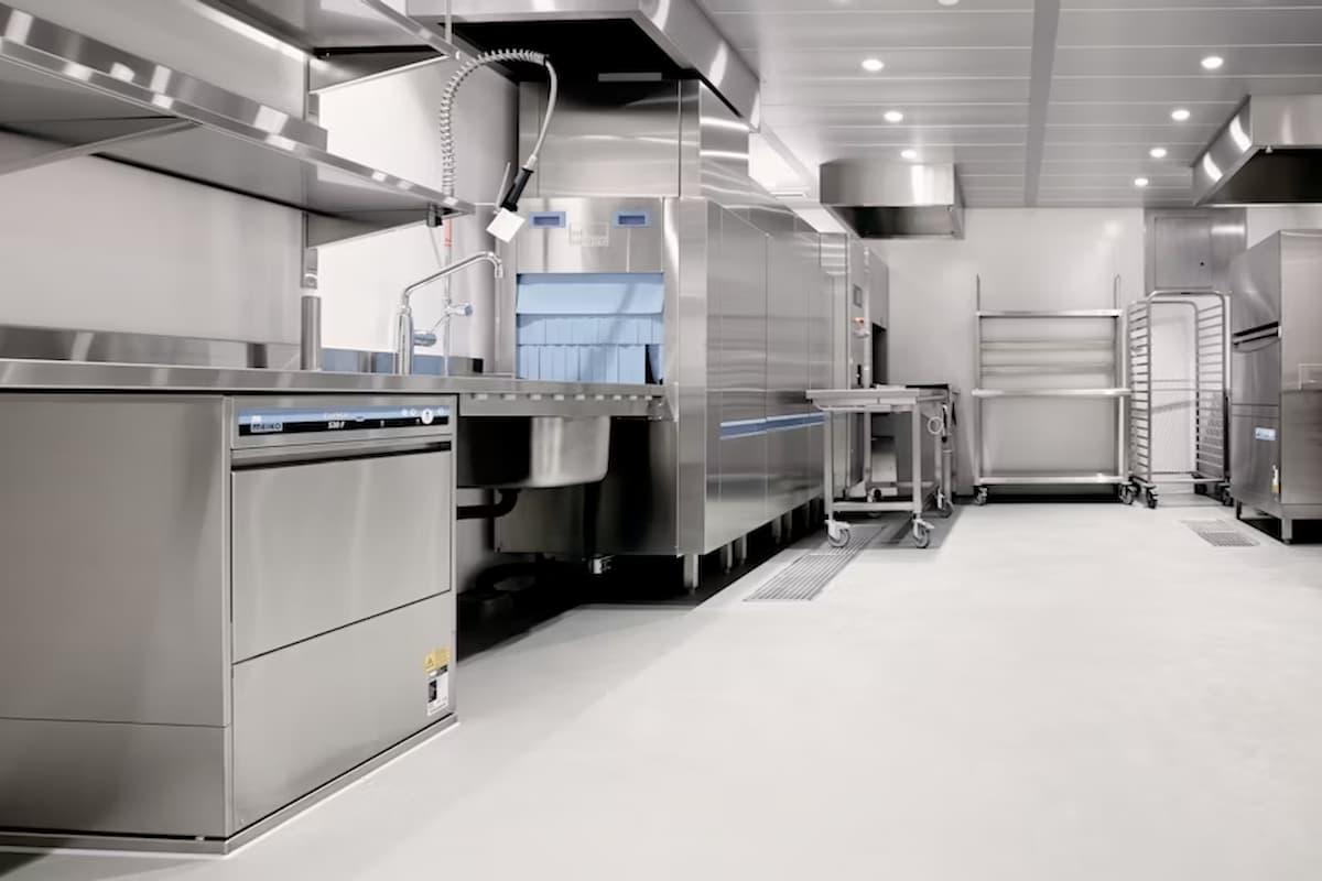 This image shows a Central Production Unit (CPU), a specialized, high-capacity kitchen facility designed for the large-scale preparation and processing of food items. CPUs are typically used by food service businesses